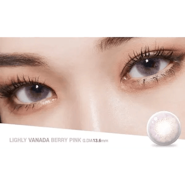 LensTown Lighly Vanada Berry Pink (20p) — both eyes wearing the contact lenses
