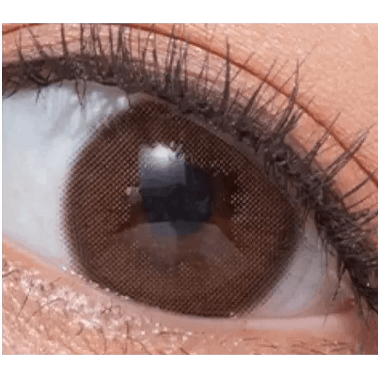 Olens Loving U Choco — single-eye close-up showing the contact lens appearance