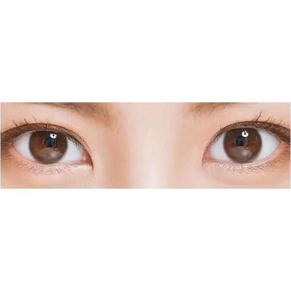 LensTown Nudy Coco Brown (10p) — both eyes wearing the contact lenses
