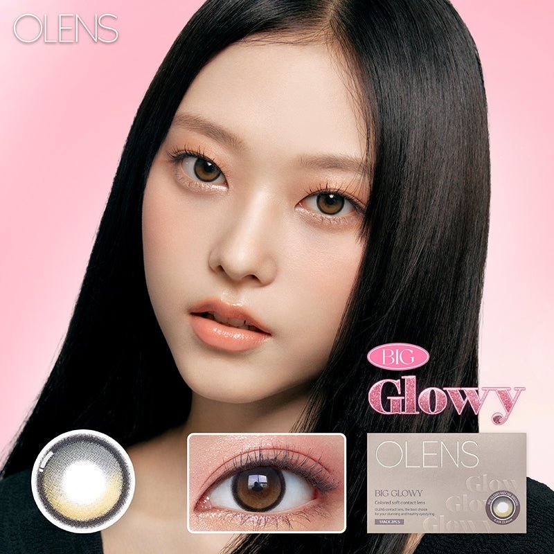 Olens Big Glowy Mocha Brown colored contact lens, 13.6mm graphic diameter, Monthly wear