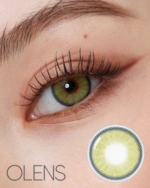Olens Nella Ash Olive colored contact lens, 13.3mm graphic diameter, Monthly wear