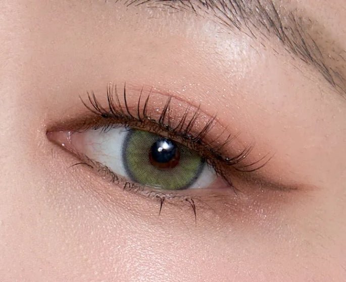 Olens Nella Ash Olive colored contact lens, 13.3mm graphic diameter, Monthly wear