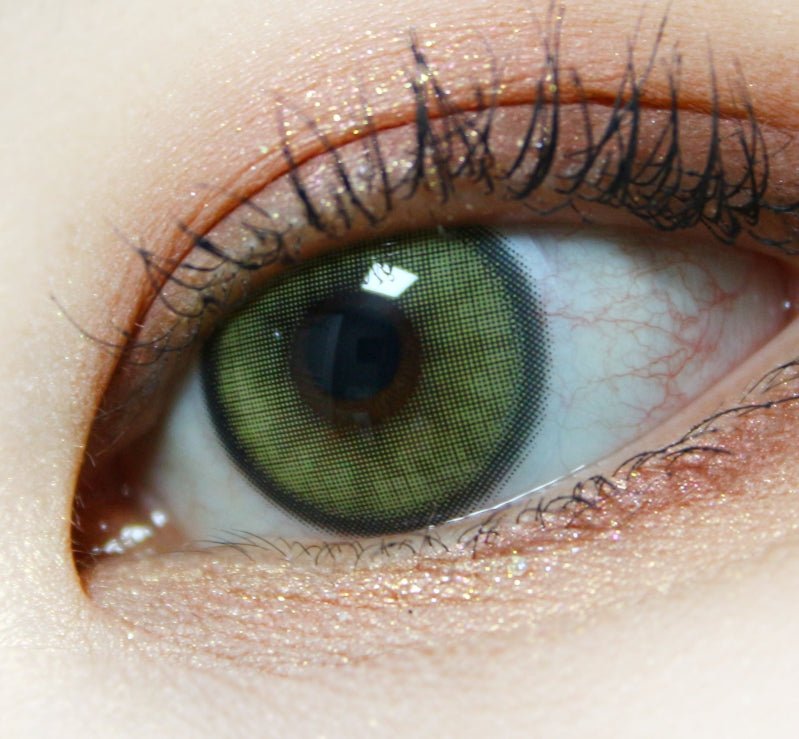 Olens Nella Ash Olive colored contact lens, 13.3mm graphic diameter, Monthly wear