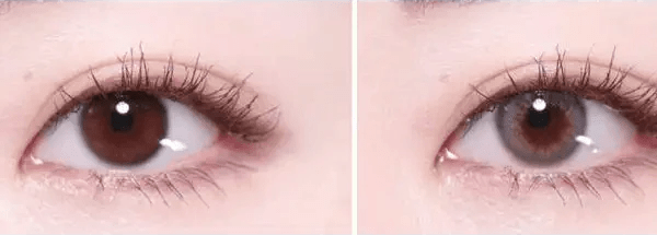 Olens Scandi Gray — both eyes wearing the contact lenses