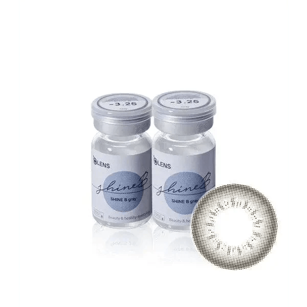Olens ShineB Gray colored contact lens, 12.9mm graphic diameter, 3-6 Months wear