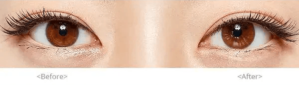 Olens Shining Pure Brown — both eyes wearing the contact lenses