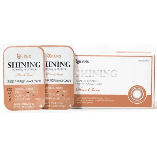Olens Shining Pure Choco colored contact lens, 12.6mm graphic diameter, Monthly wear