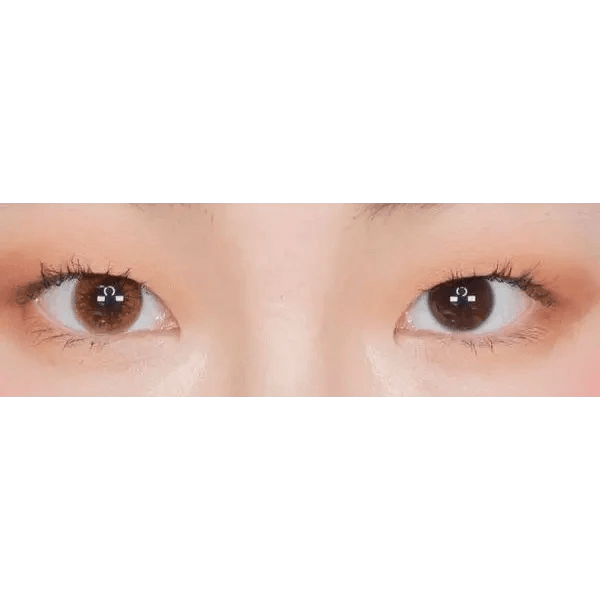 Olens Someday Choco — both eyes wearing the contact lenses