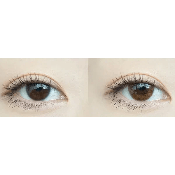Olens Someday Choco — both eyes wearing the contact lenses
