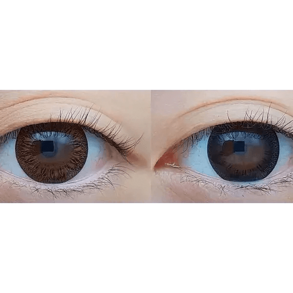 Olens Toy Brown — both eyes wearing the contact lenses