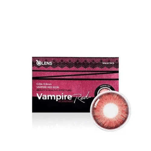 Olens Vampire Red colored contact lens, 13.5mm graphic diameter, Monthly wear