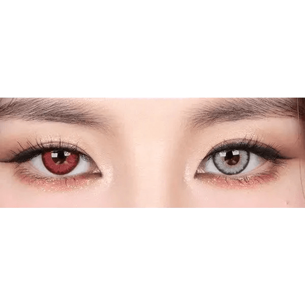 Olens Vampire Red — both eyes wearing the contact lenses