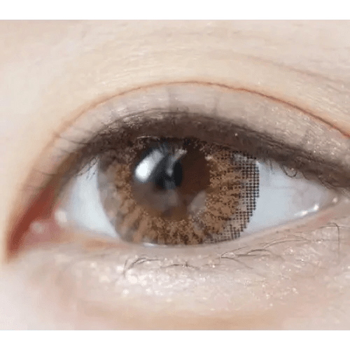 Olens W1 Brown — single-eye close-up showing the contact lens appearance