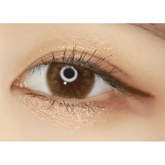 Olens Pearl Day Gold Brown — single-eye close-up showing the contact lens appearance