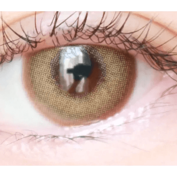 LensVery Photogenic Cream Beige (10p) — single-eye close-up showing the contact lens appearance