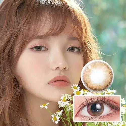LensTown Pocopong Brown — model portrait showing the contact lens look