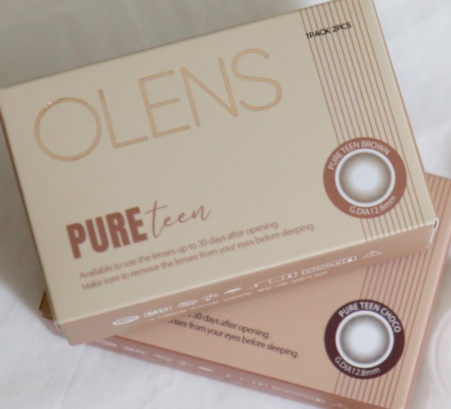 Olens Pure Teen Choco colored contact lens, 12.8mm graphic diameter, Monthly wear