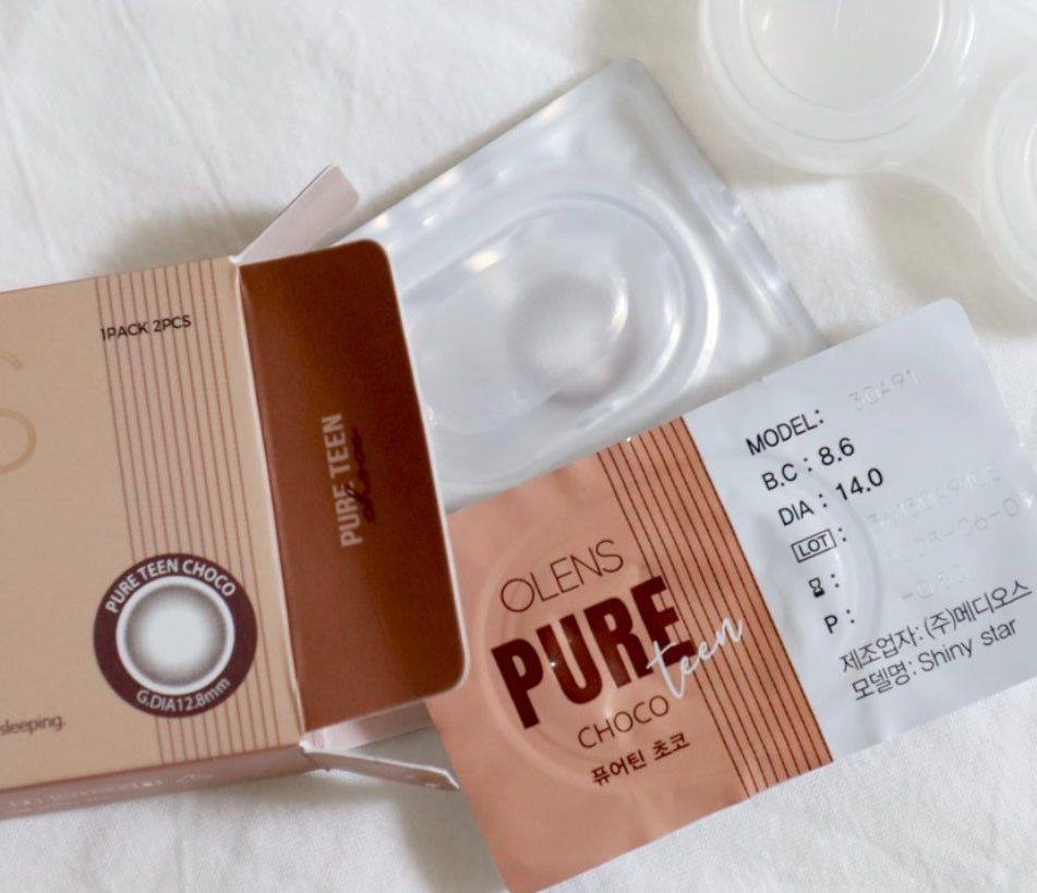 Olens Pure Teen Choco colored contact lens, 12.8mm graphic diameter, Monthly wear