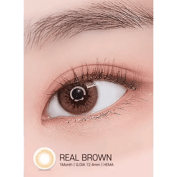LensRang Real Brown — single-eye close-up showing the contact lens appearance