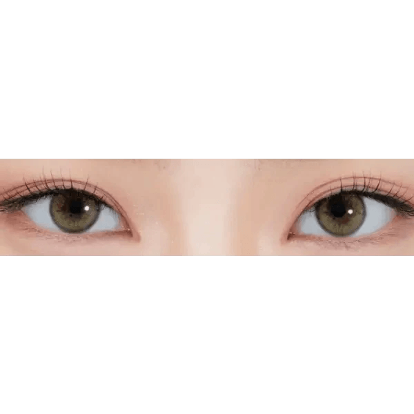 LensRang Real Khaki Green — both eyes wearing the contact lenses