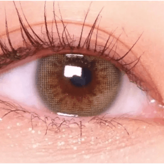 LensRang Real Khaki Green — single-eye close-up showing the contact lens appearance