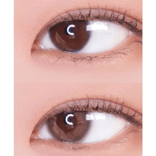 LensVery Rich Ann Mellow Brown (6p) — single-eye close-up showing the contact lens appearance