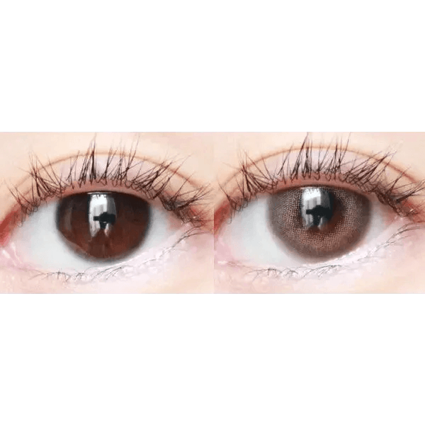LensTown Romantea London Brown — both eyes wearing the contact lenses