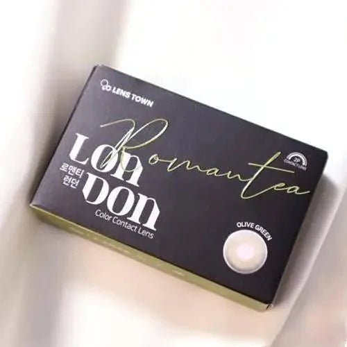 LensTown Romantea London Olive Green colored contact lens, 13.3mm graphic diameter, Monthly wear