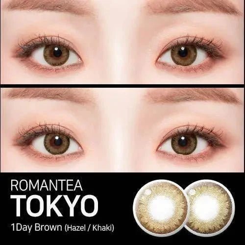 LensTown Romantea Tokyo Brown Party1 (Hazel 10p+Khaki 10p) — contact lens product information graphic