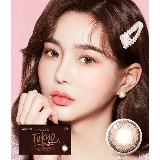 LensTown Romantea Tokyo Grande Peach Brown colored contact lens, 13.5mm graphic diameter, Monthly wear