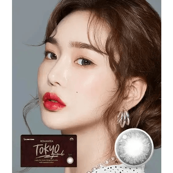 LensTown Romantea Tokyo Grande Warm Gray colored contact lens, 13.5mm graphic diameter, Monthly wear
