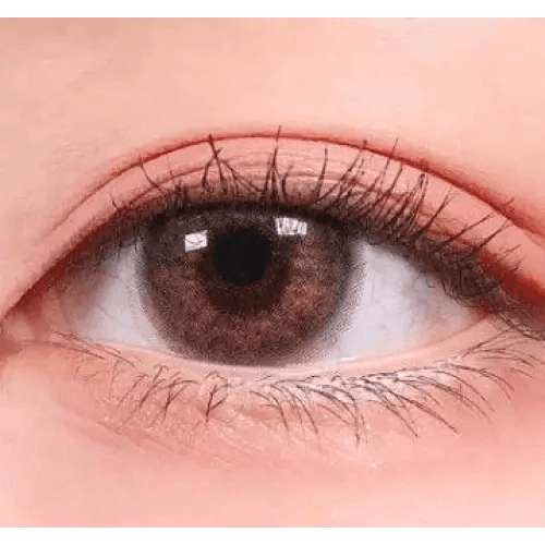 LensRang Romantic Brown — single-eye close-up showing the contact lens appearance