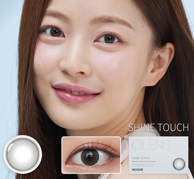 Olens Shine Touch Milky Gray colored contact lens, 12.7mm graphic diameter, Monthly wear