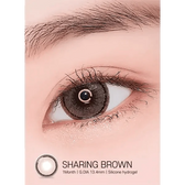 LensRang Sharing Brown — single-eye close-up showing the contact lens appearance