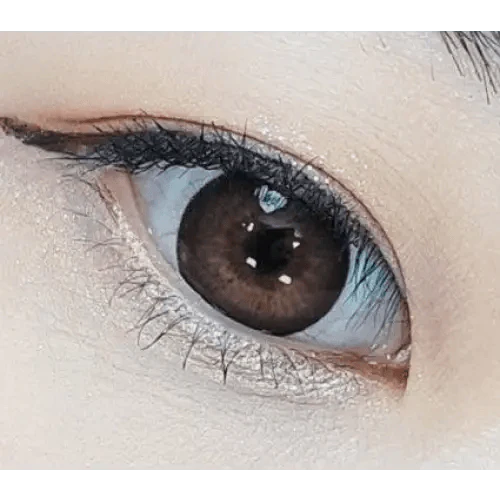 LensRang Snug Brown — single-eye close-up showing the contact lens appearance