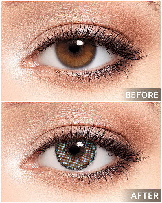 LensTown A872 Blue monthly colored contact lenses - before and after lens appearance comparison