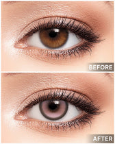LensTown Romantea Fixy Dewy Tear Pink 3 Months colored contacts - before and after color comparison