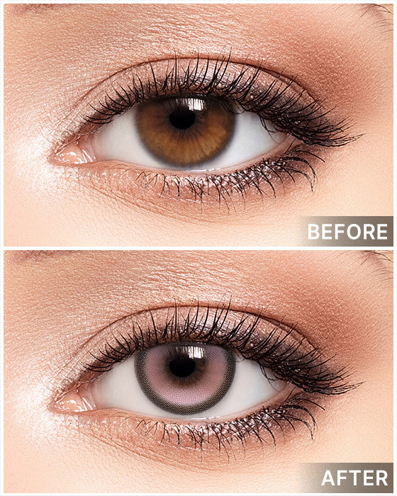 LensTown Romantea Fixy Dewy Tear Pink 3 Months colored contacts - before and after color comparison