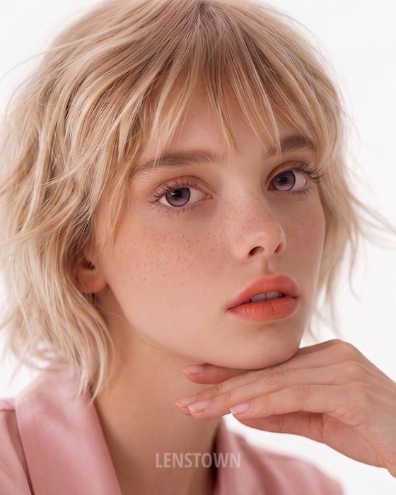 LensTown Romantea Fixy Dewy Tear Pink 3 Months colored contacts - model wearing the lenses