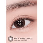 LensRang With Rang Choco — single-eye close-up showing the contact lens appearance