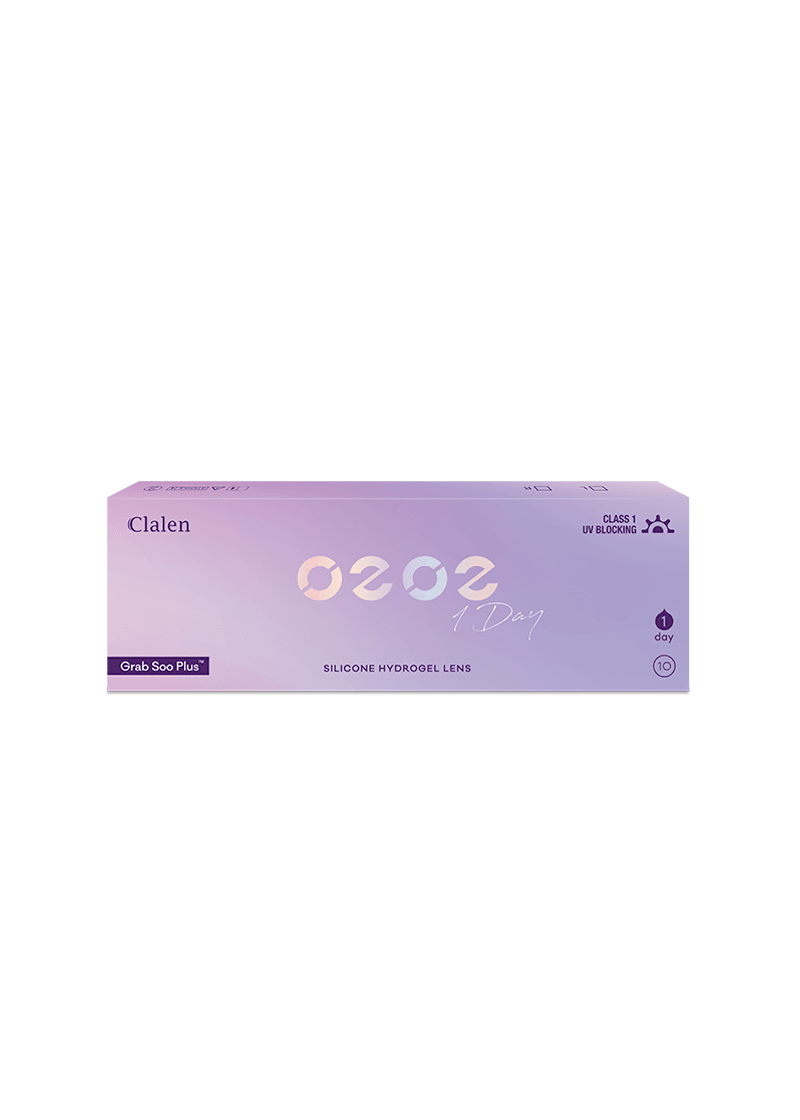 Clalen O2O2 Grab Soo Plus Clear Daily — close-up view of the contact lens on an eye