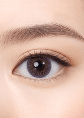 Clalen O2O2 Misty Gray Monthly 12.8mm — close-up view of the contact lens on an eye