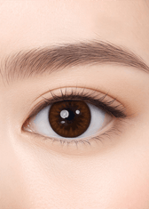 Clalen Rhapsody Brown Daily 12.7mm — close-up view of the contact lens on an eye