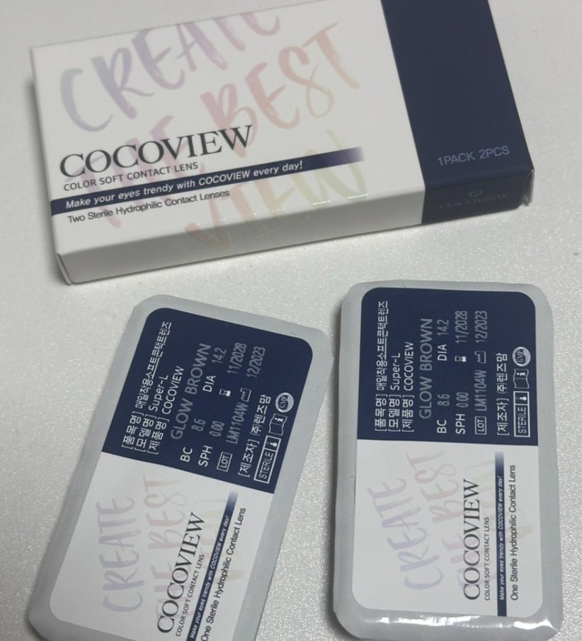 Cocoview Glow Brown colored contact lens, 13.3mm graphic diameter, Monthly wear