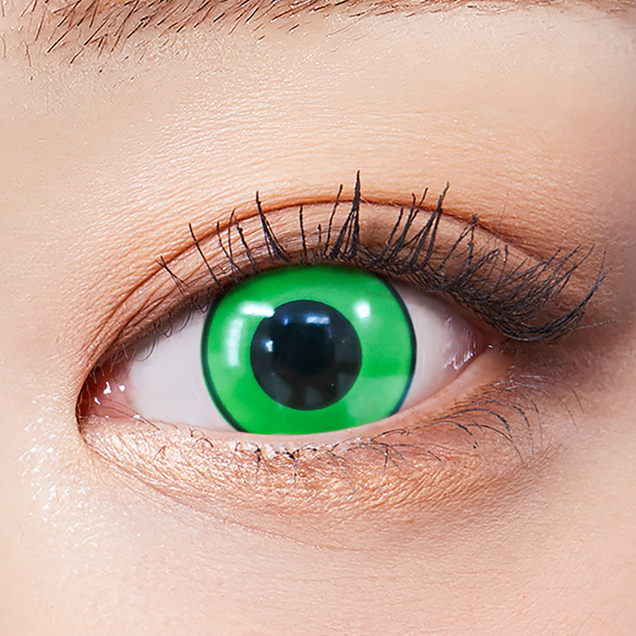 LensTown Eyetune Frankenstein — close-up of the green cosplay contact lens on the eye