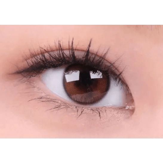 i-DOL Yurial Water Brown — single-eye close-up showing the contact lens appearance