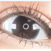 LensTown Konimo2 Black — single-eye close-up showing the contact lens appearance