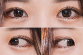 LensVery Jenny Brown colored contacts - on-eye and design reference collage