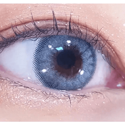 LensVery Silhouette2 Blue Gray — single-eye close-up showing the contact lens appearance