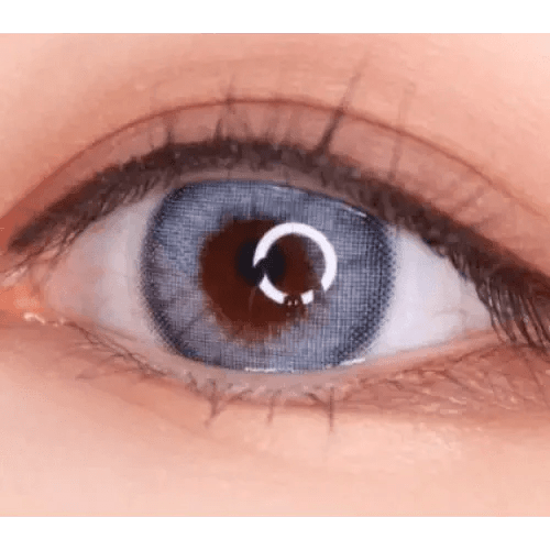 LensVery Silhouette2 Blue Gray — single-eye close-up showing the contact lens appearance